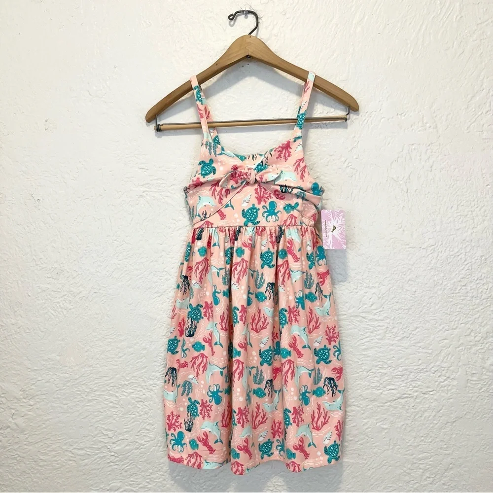 Tommy Bahama Dress Peach Pink Sea Dolphins Turtles 10
